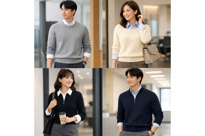 니트 중심으로 변화한 출근룩 상의 트렌드