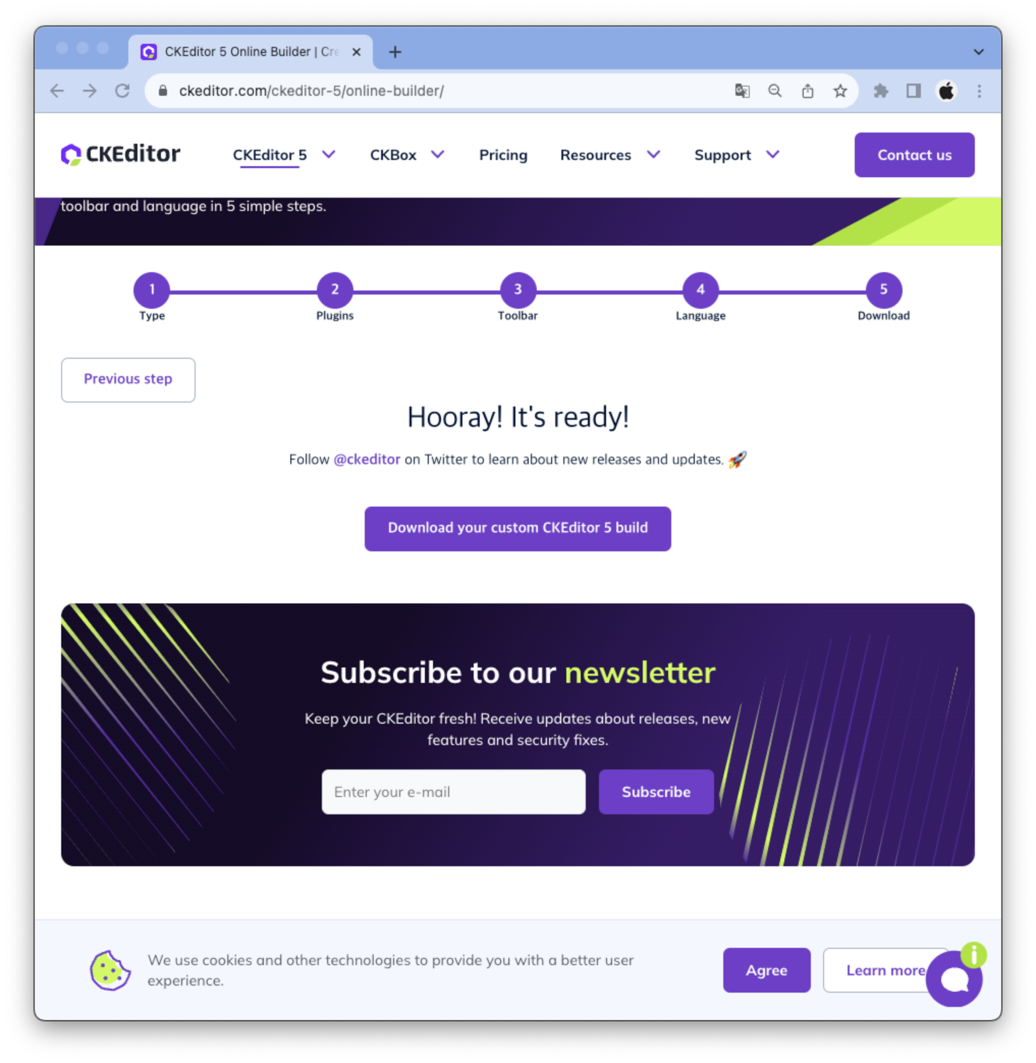 CKEditor5 Online Builder에서 빌드 생성 완료 후 다운로드 안내 화면 (3)