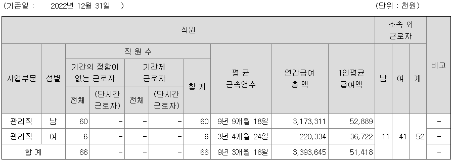 2022년 아이윈 평균 연봉 및 임원연봉