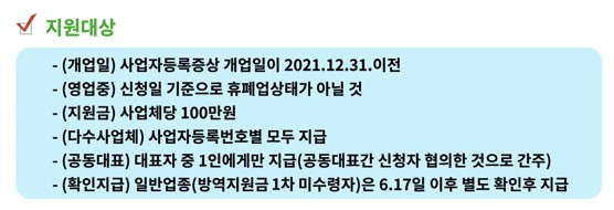 부천시 소상공인 방역지원금 지원대상