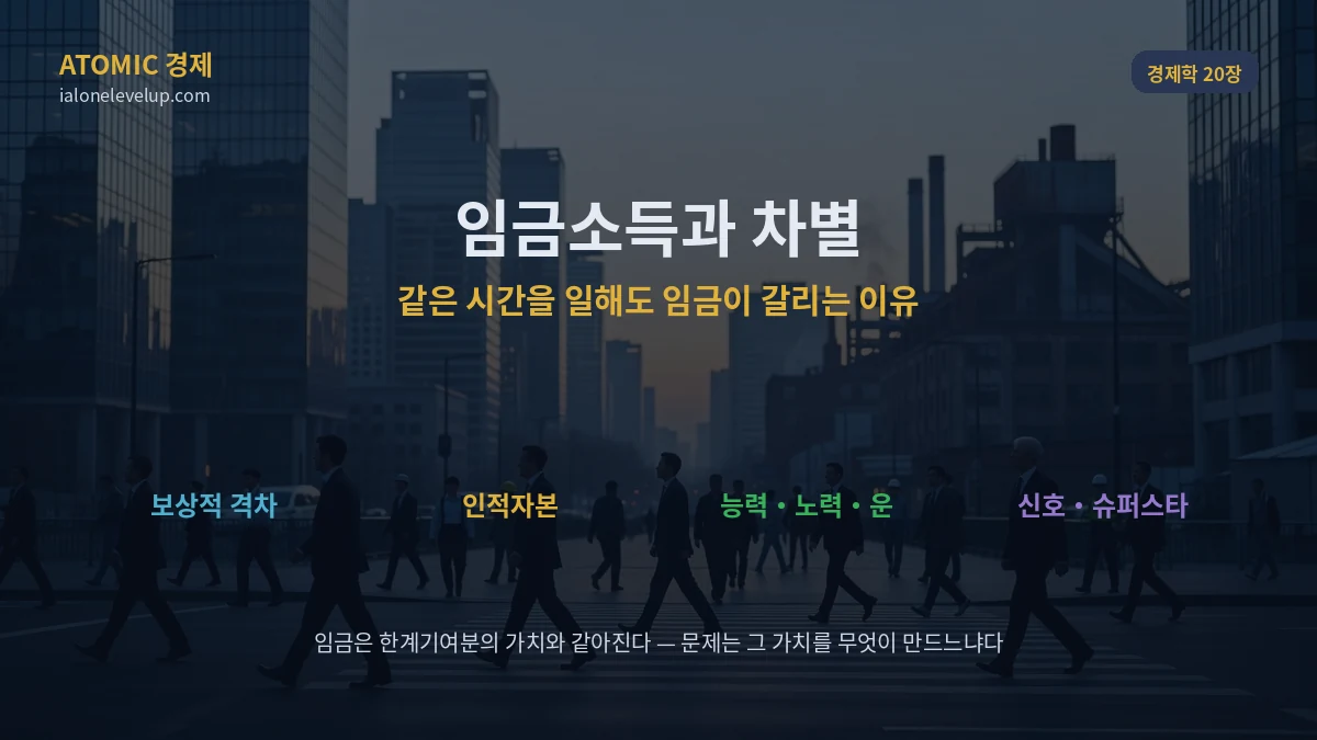 임금소득과 차별 보상적 임금격차 인적자본 능력 노력 운 신호 슈퍼스타 현상을 다루는 경제학 원론 20장 새벽 출근길 일러스트