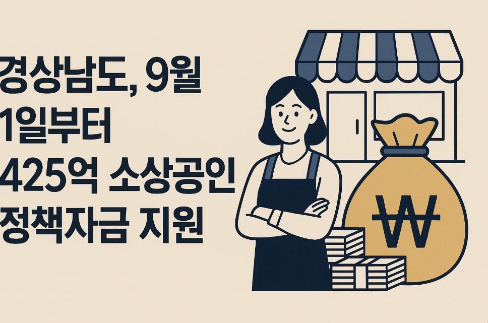 경상남도, 9월 1일부터 425억 소상공인 정책자금 지원