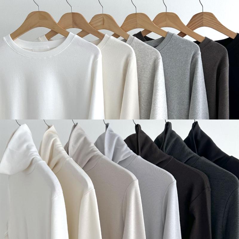 겨울 여자 긴팔 티 티셔츠 피치 기모 목티 목폴라 반목 롱 면 라운드 모달 이너 레이어드