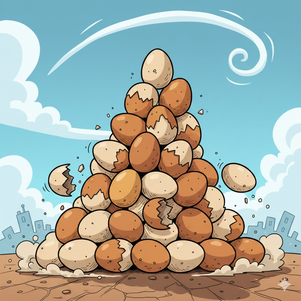 균형을 잃으면 금방 무너질 듯한 위태로운 상황