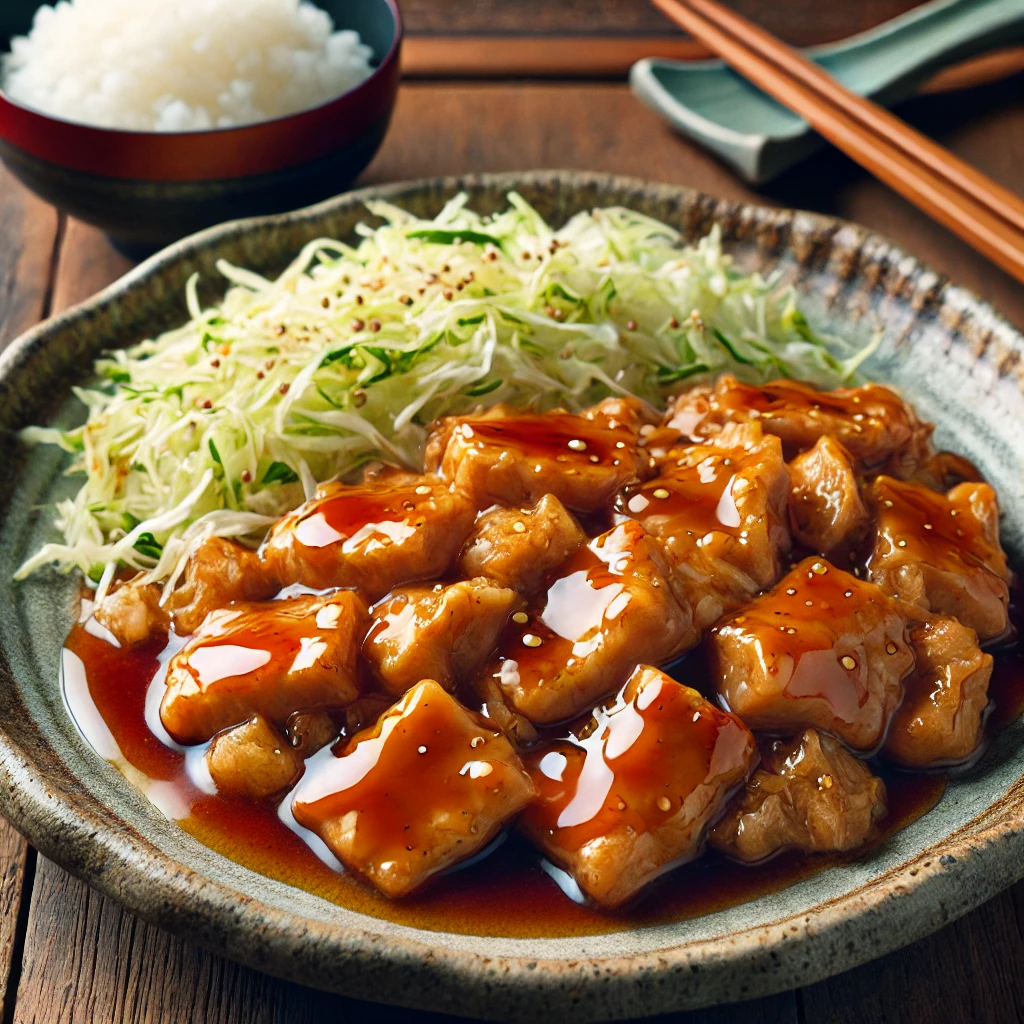 🍱 4. 쇼가야키 (生姜焼き)
쇼가야키는 얇게 썬 돼지고기를 생강, 간장, 미림으로 볶은 요리예요. 생강의 알싸한 향이 돼지고기의 고소한 맛을 더욱 돋보이게 해 주어 일본 가정에서 흔히 즐기는 반찬 중 하나랍니다.