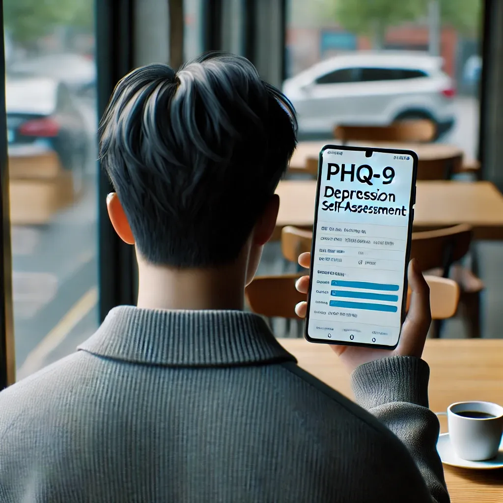 PHQ-9 자가진단 중인 남성