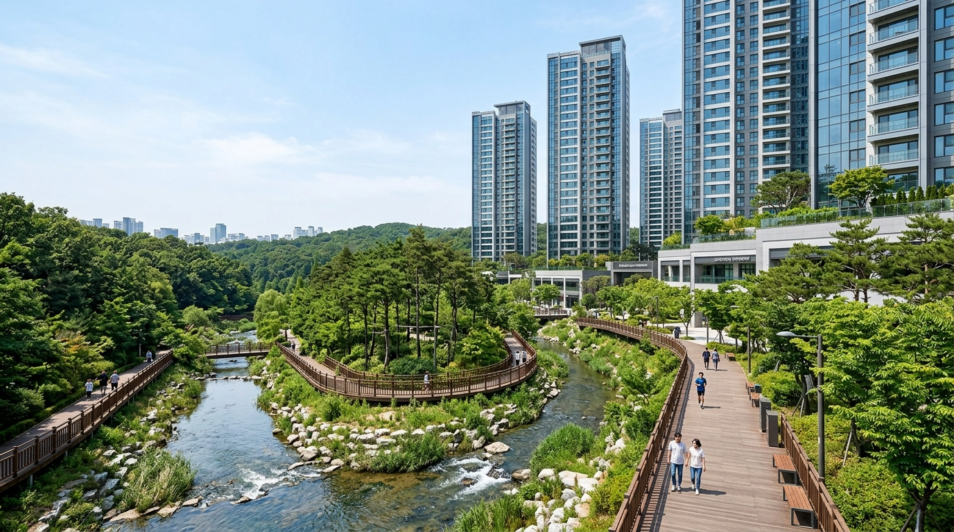 숲과 어우러진 현대적인 아파트 단지