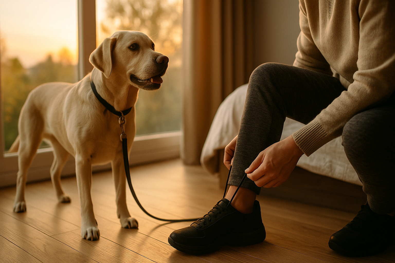 신발 신는 주인을 기다리는 강아지 이미지