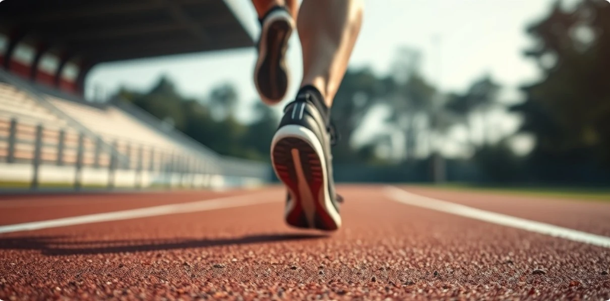 트랙 위에서 달리기 훈련하는 사람