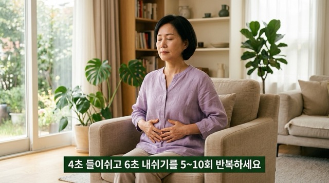 공황발작 발생 시 복식호흡 안정 자세 대처 방법 이미지"
