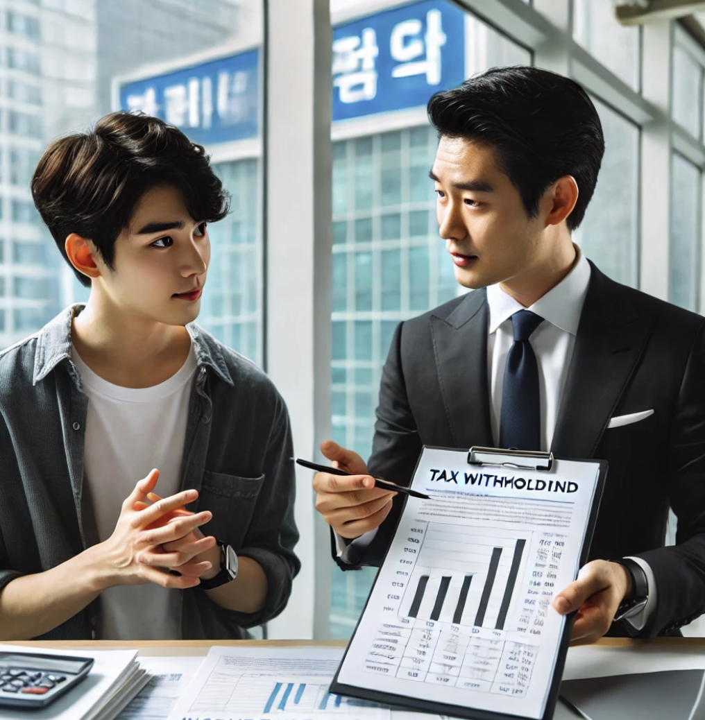 금융상담사가 원천징수에 대해 설명하는 장면