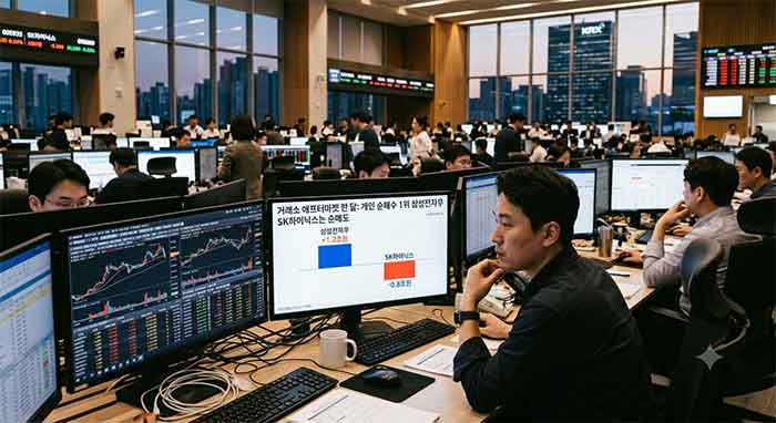 거래소 애프터마켓 한 달간 개인 순매수 1위 삼성전자우와 순매도 SK하이닉스 비교 차트.