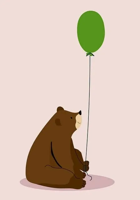 베라체인의 상징적 캐릭터의 다양한 모습-풍선 들고 있는 곰 이미지.