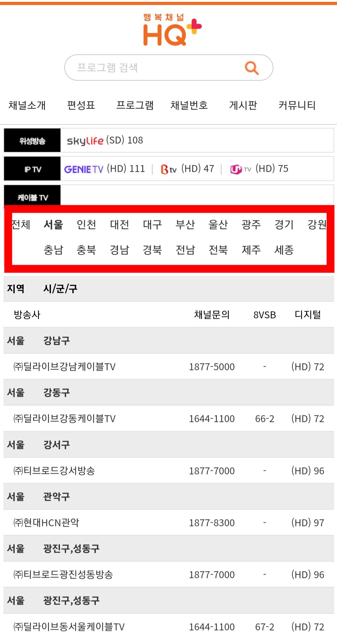 행복채널-HQ+-편성표-및-채널번호-확인-방법-안내-페이지-상단에서-서울,-부산,-대구,-인천,-광주,-대전,-경기,-강원,-충북,-충남,-전남,-전북,-울산,-경남,-경북,-제주-세종-중-본인의-거주-지역을-선택한-후,-하단의-행복채널-HQ+(플러스)-채널번호-목록표에서-방송사,-채널문의(방송사별-고객센터),-채널번호(8VSB,-디지털)를-확인할-수-있는데요.