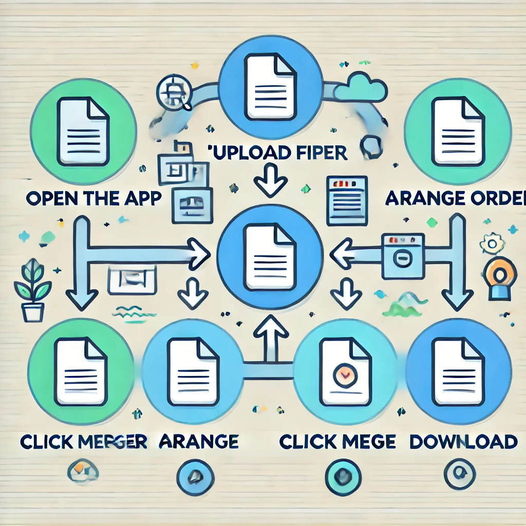 PDF 병합 과정을 단계적으로 설명한 그래픽