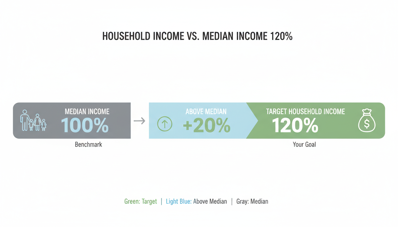 2026년 기준 중위소득 120%를 가구원 수별로 시각적으로 설명하는 깔끔한 인포그래픽, 청년 식비 지원 소득 기준 안내
