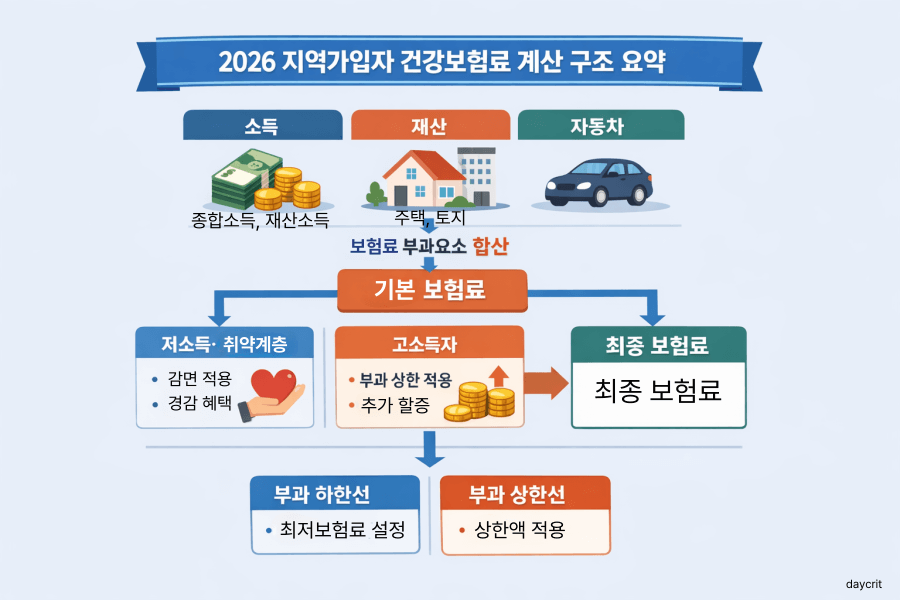 지역가입자 건강보험료 계산 구조 요약 2026 소득 재산 자동차