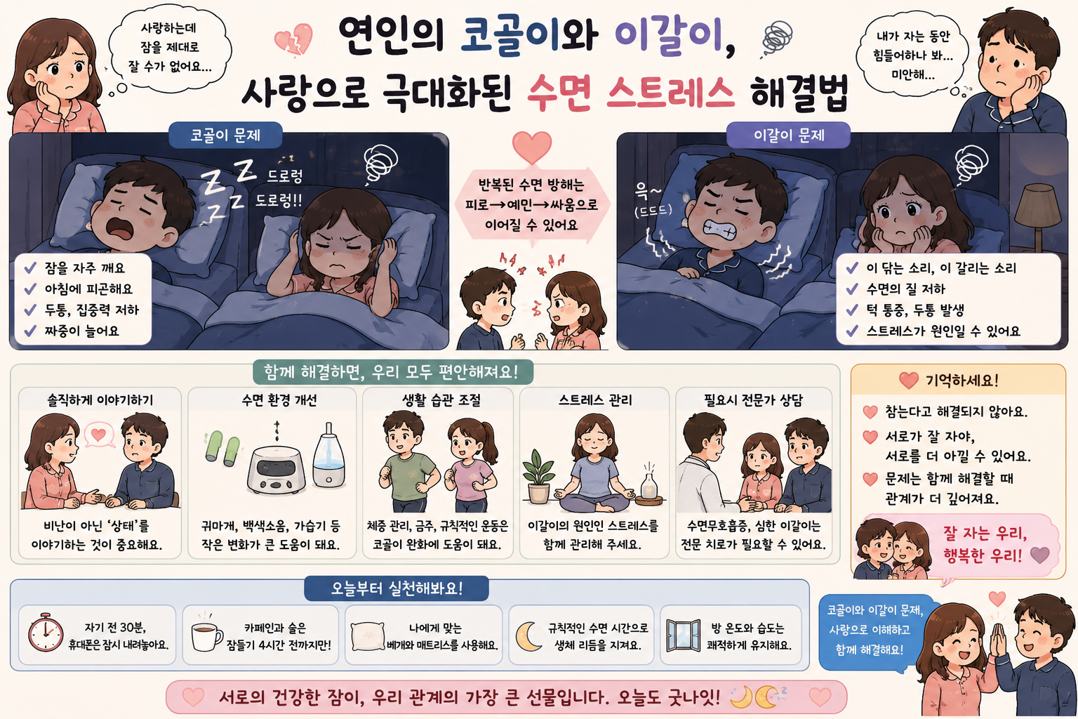 연인의 코골이와 이갈이, 사랑으로 극대화된 수면 스트레스 해결법
