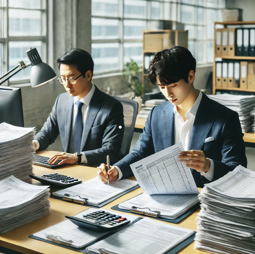 세금 공제 문서를 정리하는 회계사: