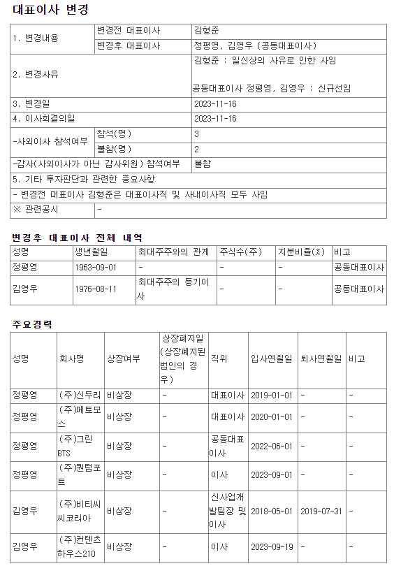 씨씨에스 대표이사 변경