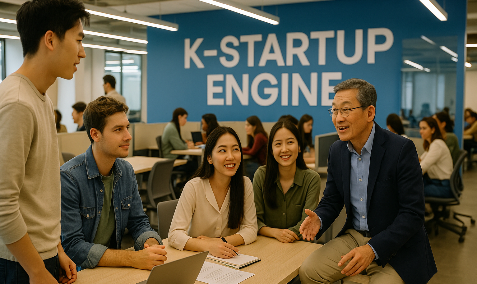 한국의 대학교에서 진행중인 체험 중심 창업 프로그램에 참여한 학생들과 교수의 열띤 토론 모습