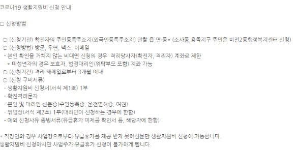 생활지원비 신청서류