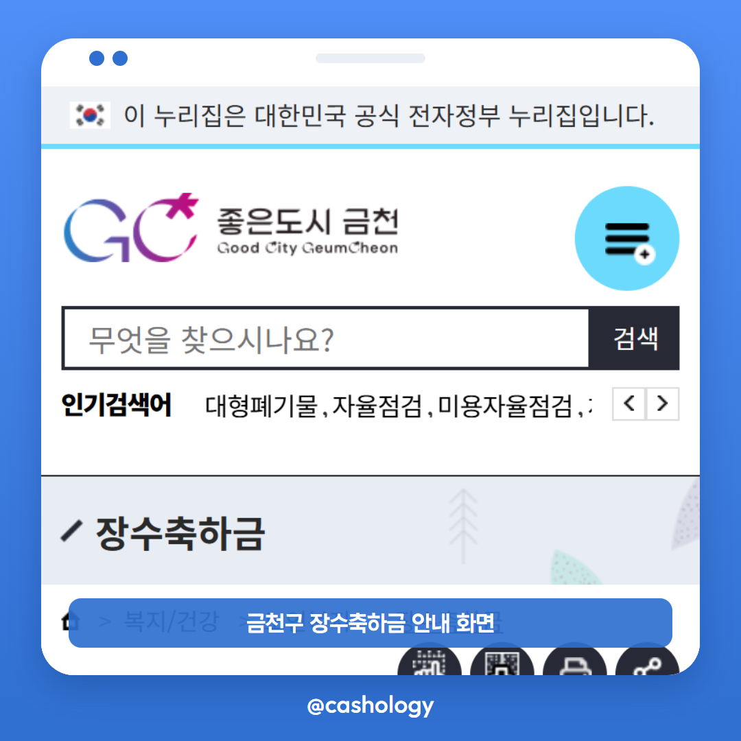 금천구청 장수축하금 공식 안내 화면
