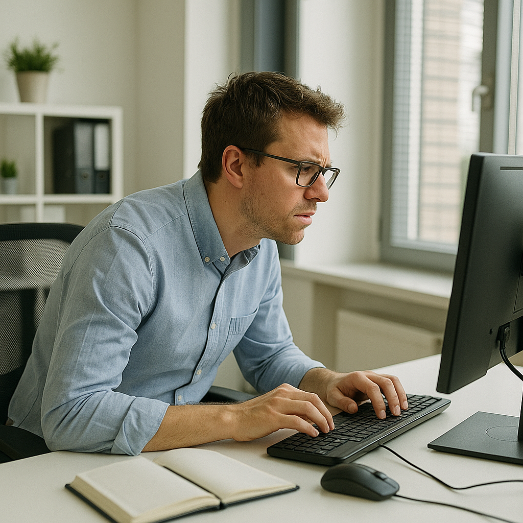 사무실 거북목 증상의 직장인
