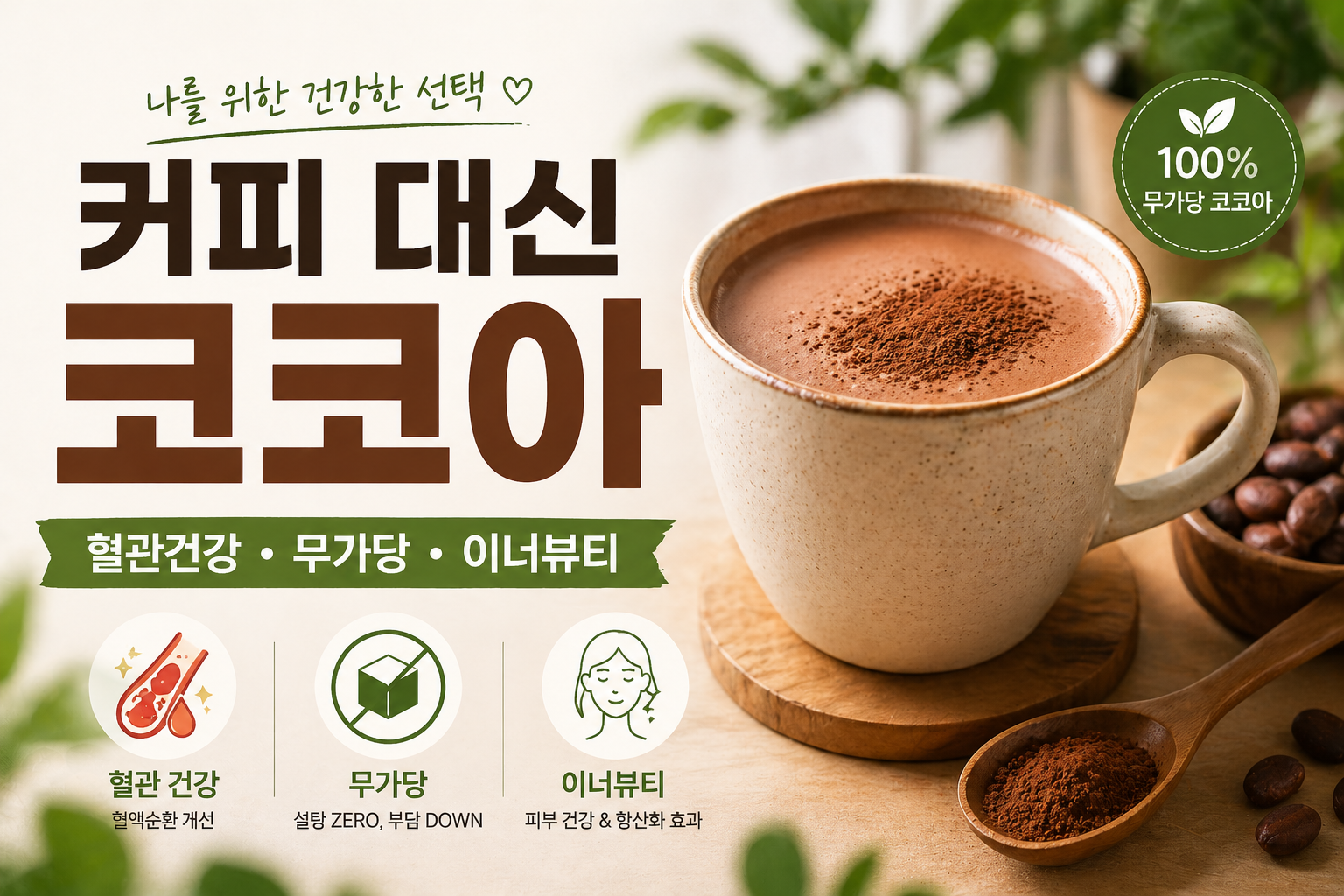 커피 대신 코코아(혈관 건강, 무가당, 이너뷰티)