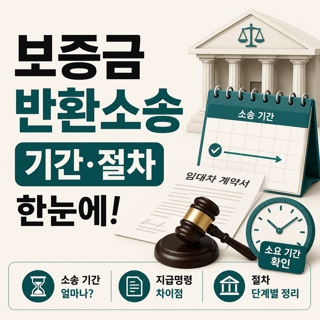 보증금 반환소송 기간을 안내하는 법원과 계약서 이미지