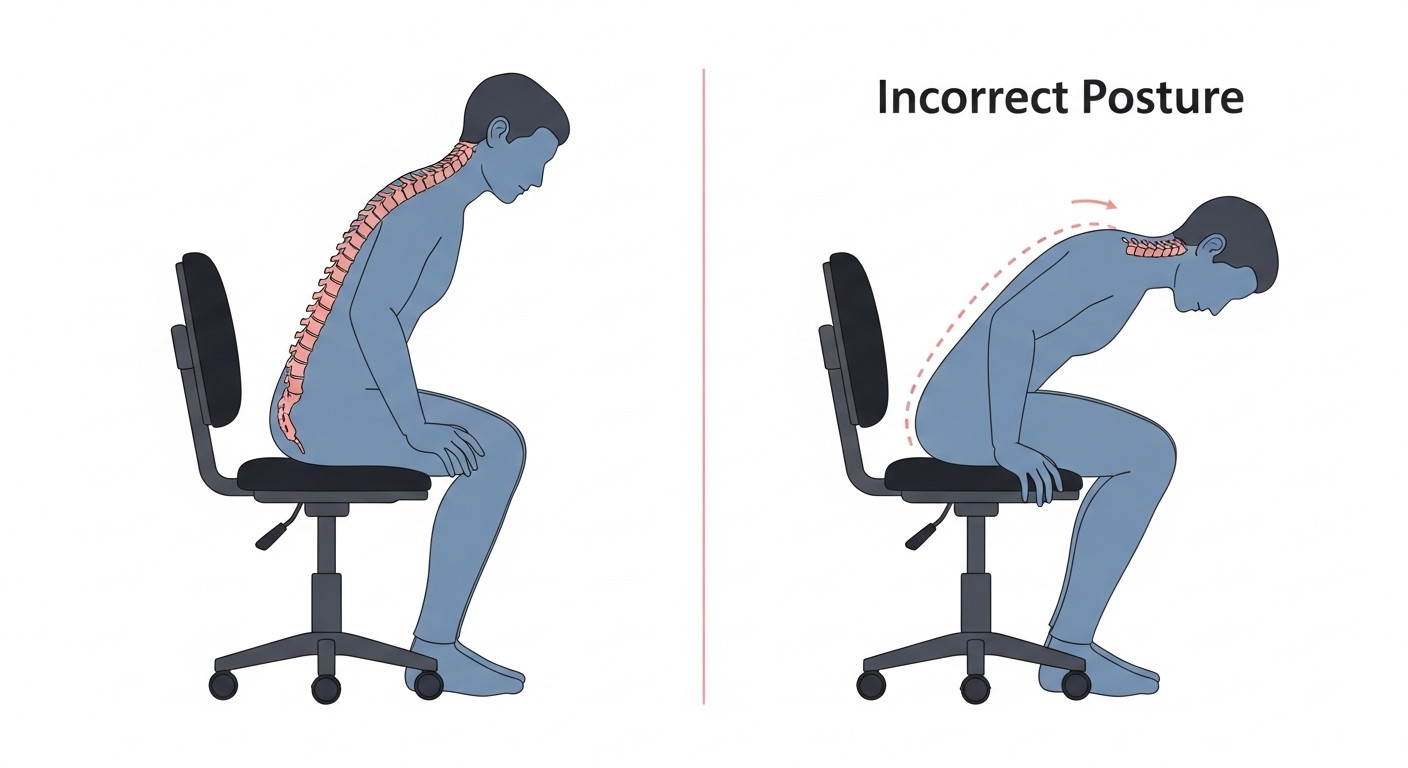 올바른 자세와 잘못된 앉는 자세를 비교한 이미지