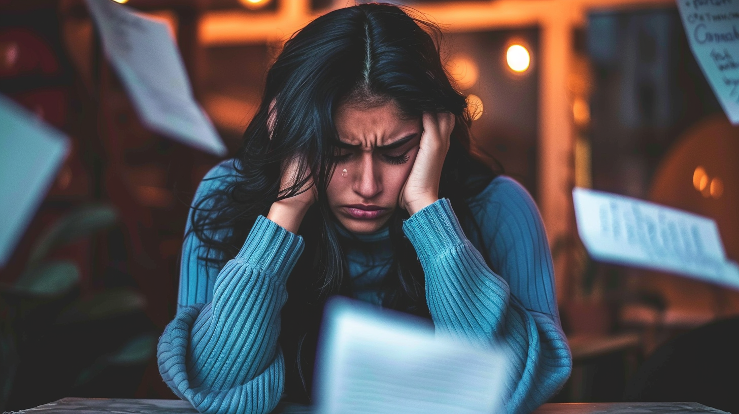 타인의 말에 상처받은 예민한 감정의 여성 이미지