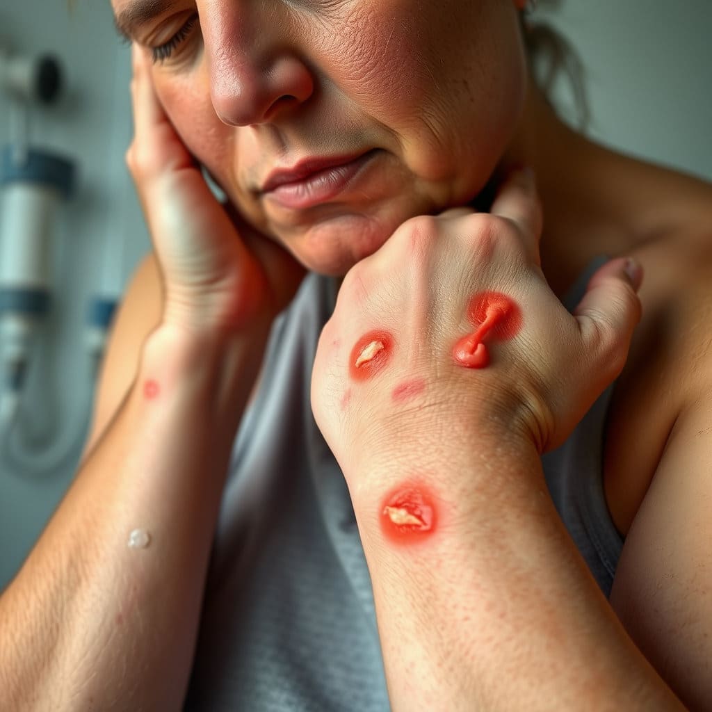 당뇨는 피부 건조증을 유발하고, 이로 인해 가려움증이 심해질 수 있습니다. 특히 특정 부위가 지속적으로 가려운 모습을 보여주어 증상을 나타냅니다.