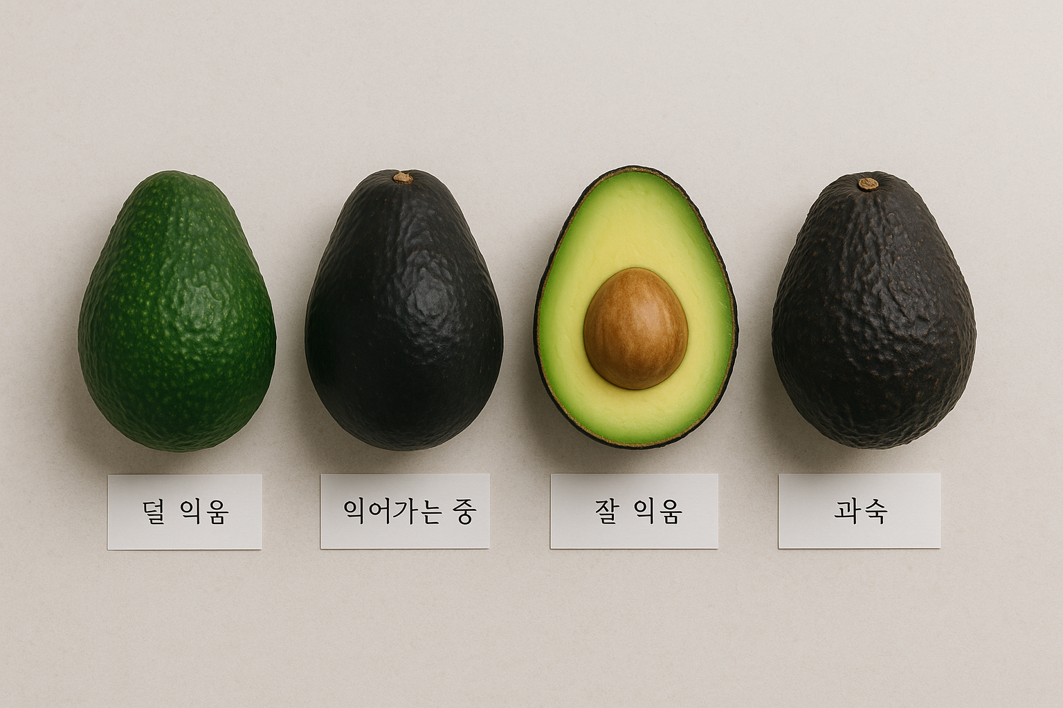 아보카도 숙성 단계 비교 사진