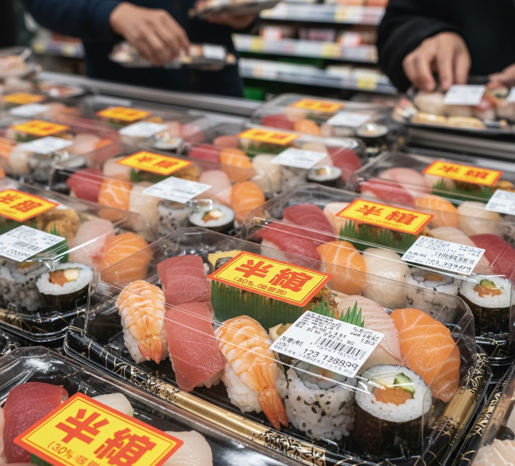 일본 여행 중 식비를 아끼는 방법인 마트 마감 세일의 한가쿠