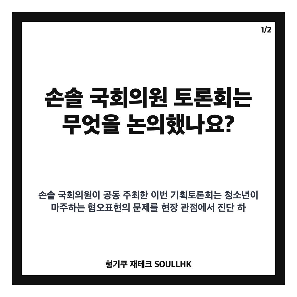 손솔 국회의원 청소년 혐오표현 대응 토론회 핵심 내용 정리 카드뉴스 1
