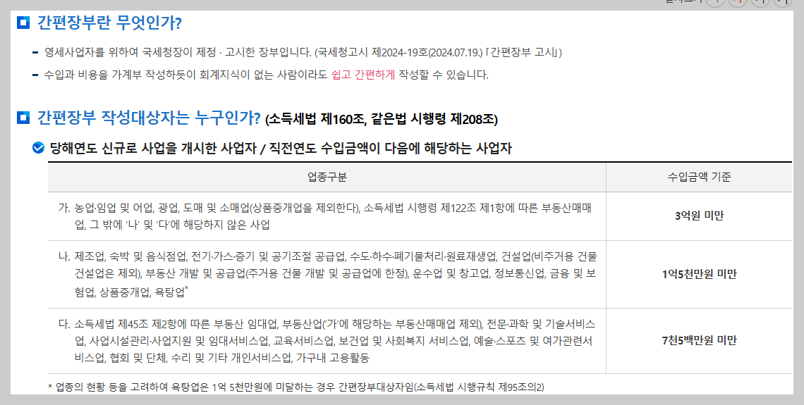 간편장부 기준경비율, 단순경비율 적용대상자 확인