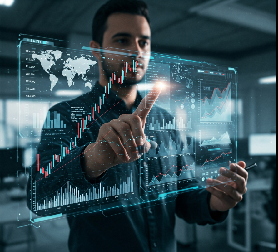 금리 예측하는 차트를 보는 사람의 사진