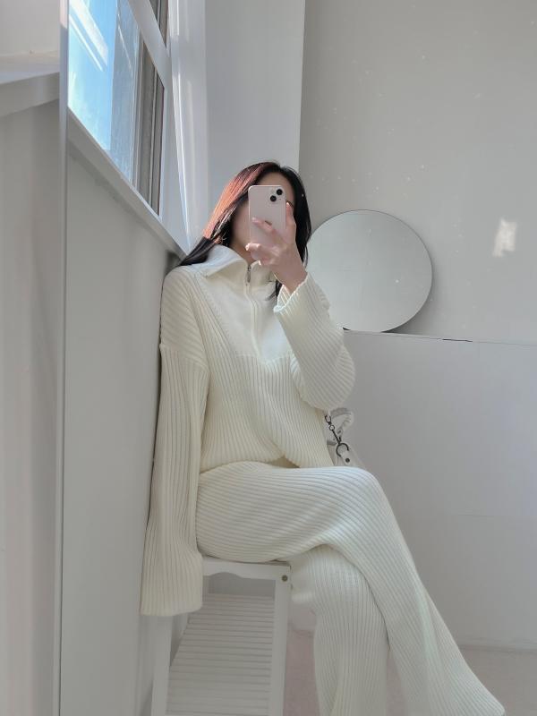 꾸안꾸 트레이닝 세트 루즈핏 니트집업 팬츠세트