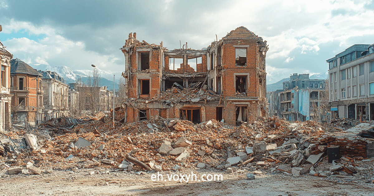 지진으로인하여 건물이 붕괴된 모습