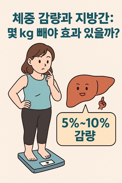 5%~10% 감량 목표를 고민하는 여성과 간(출처: 자체제작)