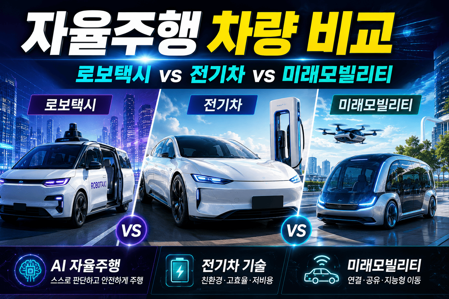 자율주행 차량 비교 (로보택시, 전기차, 미래모빌리티)