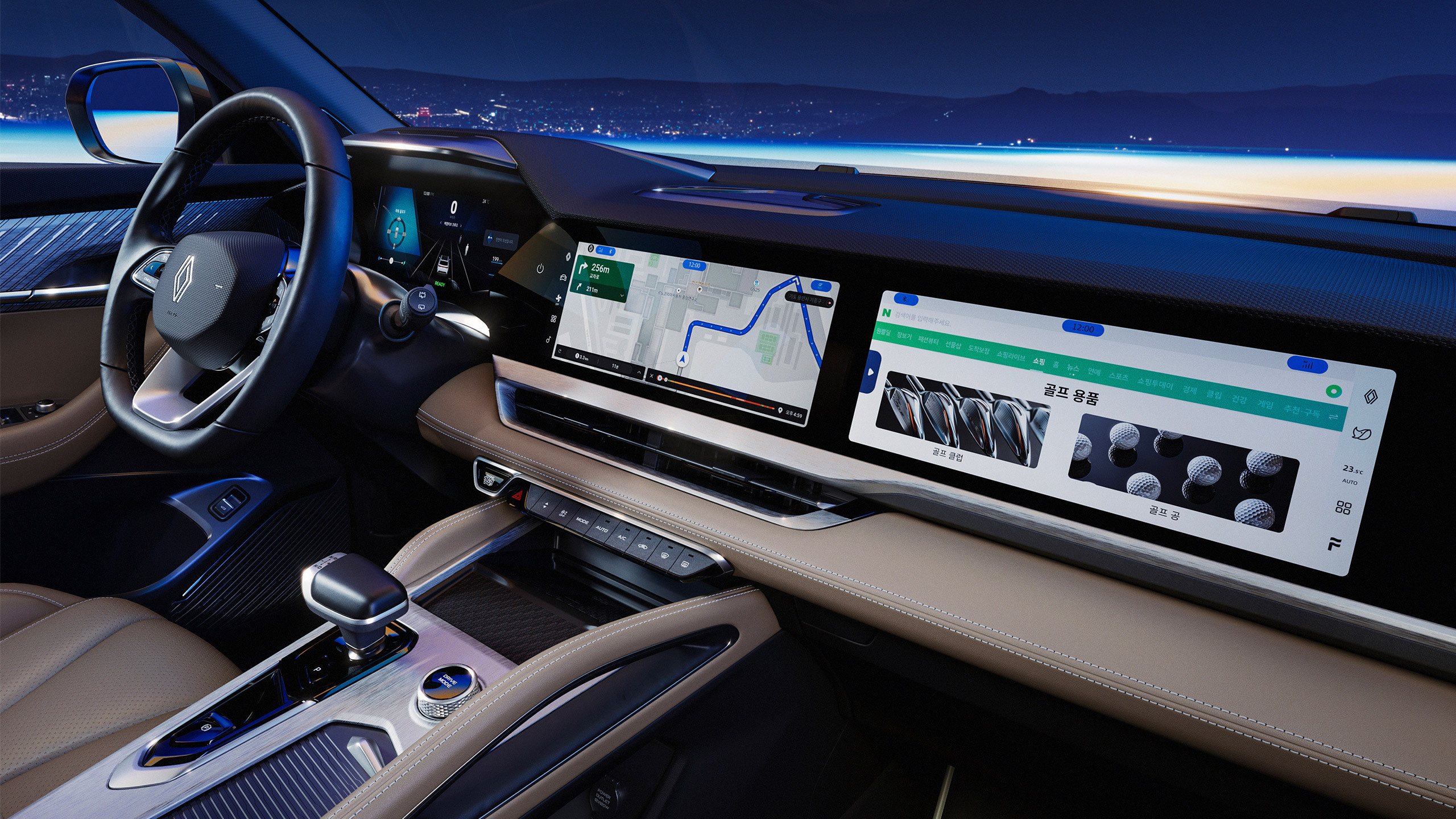 르노코리아 뉴 르노 그랑 콜레오스 openR 파노라마 스크린 주요기능(5G 커넥티비티, 인포테인먼트 앱, 커넥티드 내비게이션, 무선 소프트웨어 업데이트, 음성인식 누구 오토)