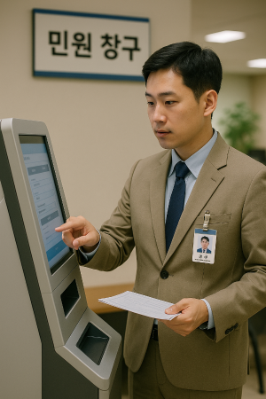 디지털 민원 키오스크 앞 공무원