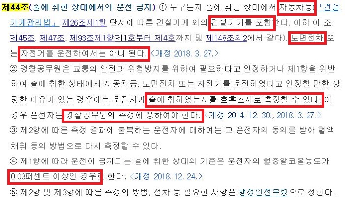 「도로교통법」 제44조 운전금지조항 설명