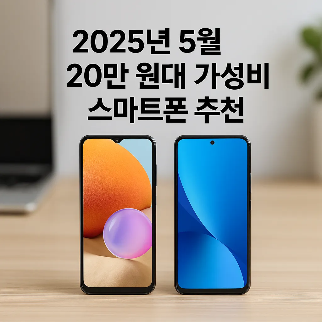 책상 위에 나란히 놓인 2025년 가성비 스마트폰 2종