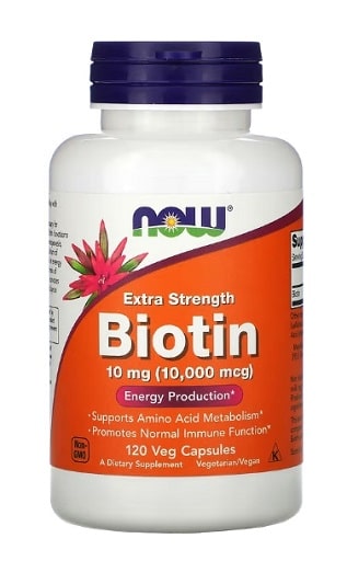 NOW Foods, 엑스트라 스트렝스 비오틴, 10mg(10,000mcg), 베지 캡슐 120정