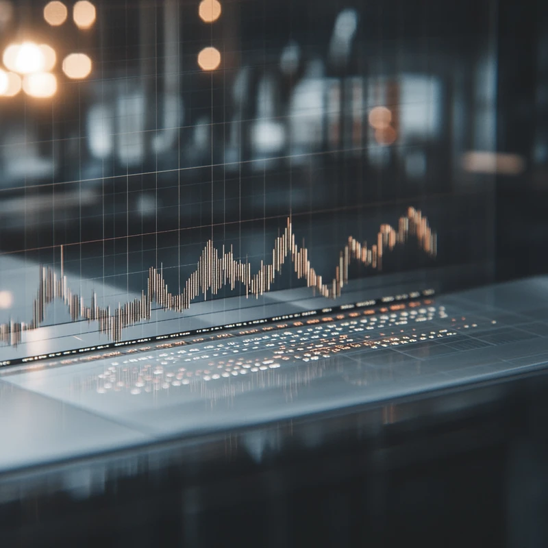 금리 동결 후 ETF 시장 트렌드를 분석할 수 있는 전문적인 그래프, 시장의 변화를 반영한 조명과 색상 변화를 통해 투자자들이 주목
