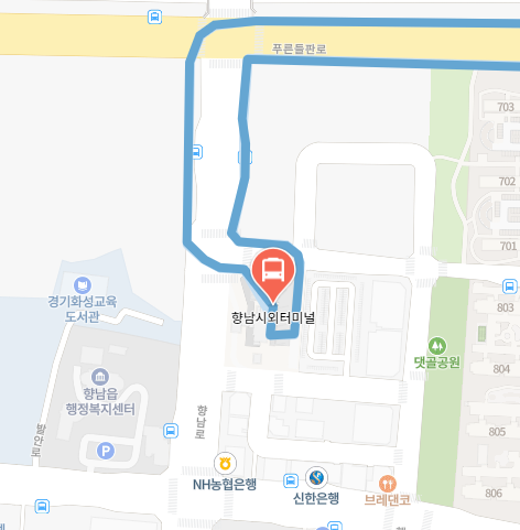 향남시외버스터미널에서 인천공항 리무진 공항버스(8822번) 지도 위치