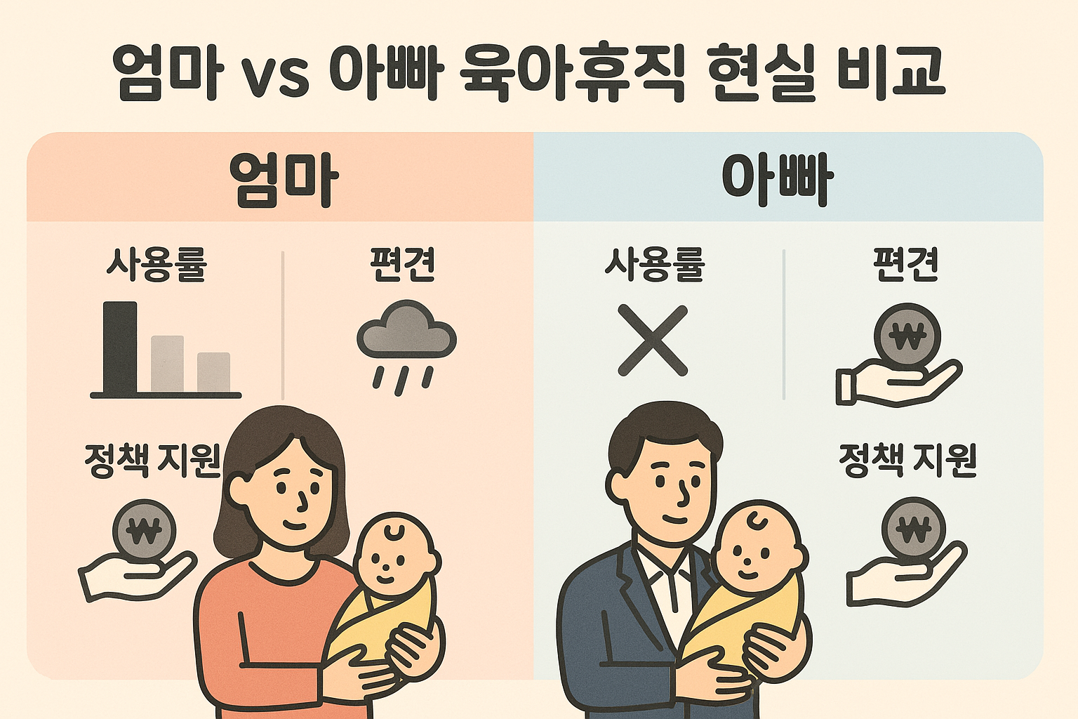 엄마 vs 아빠 육아휴직 현실 비교